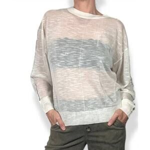 NWT Uniq Sheer Cream Top w/Black Piping Size S/M